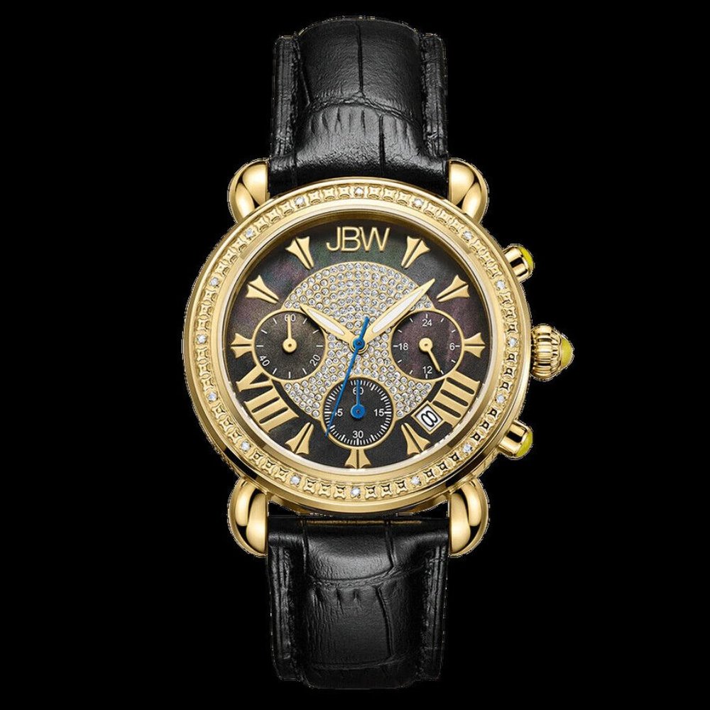 $1490 MSRP~ JBW Women's Victory Diamond Accented Leather Blackstrap